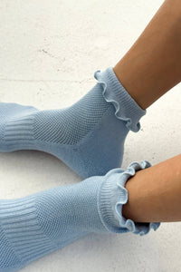 Ruffled Hugger Crew Socks -  Vintage Pink/ Black