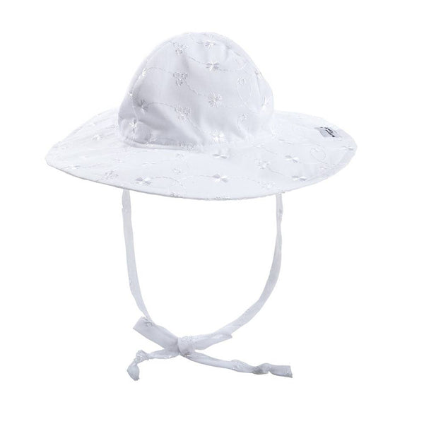 Kids UPF50+ Unisex Floppy Sun Hat - White Eyelet