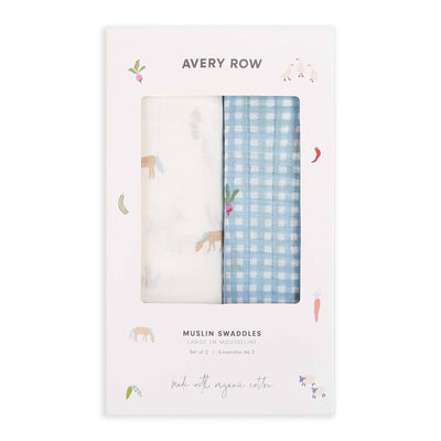 Organic Cotton Baby Muslin Swaddles Set of 2 - Little Farm/Radish