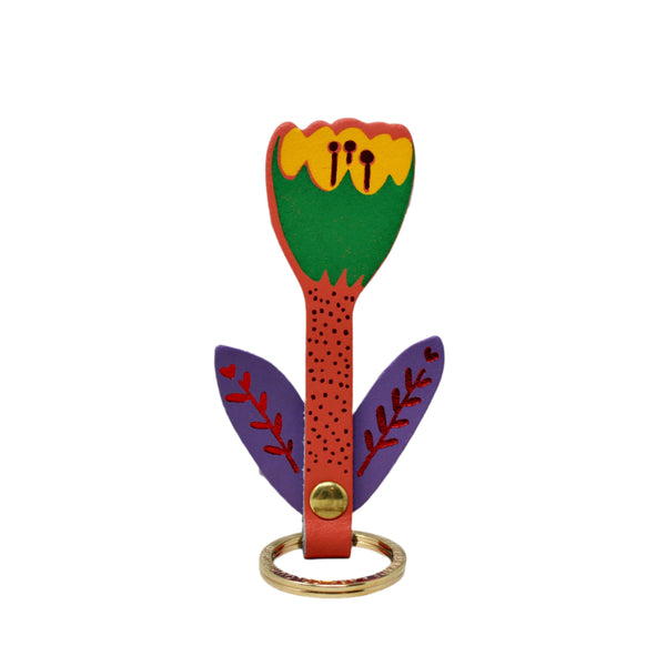 Tulip Flower Key Fob - Coral