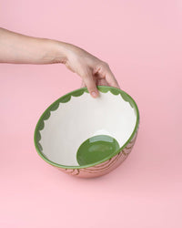 Artisanal Ceramic Serving Bowl – Green & White - Roots