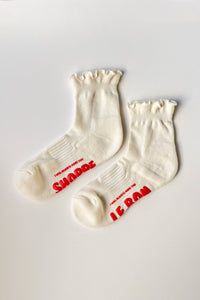 Ruffled Hugger Crew Socks -  Vintage Pink/ Black