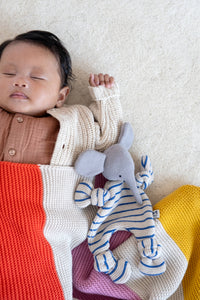 Cotton Knit Baby Comforter: Elephant Cobalt
