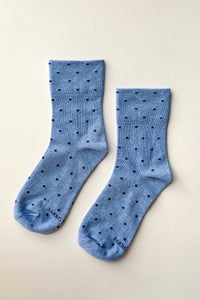 Polka Dot Sneaker Socks - Cacao/ Blue