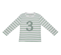 Bob & Blossom - Seafoam & White Breton Striped Number T Shirt