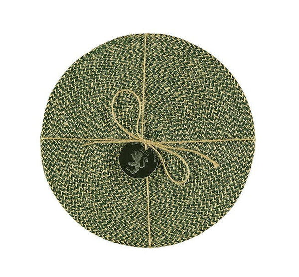 Jute Placemats 27cm in Olive, Tied Set of 4