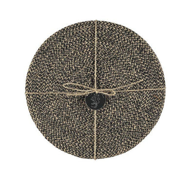 Jute Placemats 27cm in Jet Black/Natural, Tied Set of 4