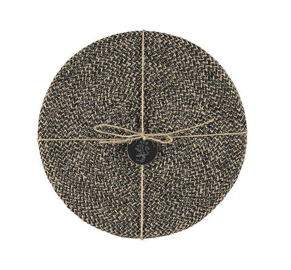 Jute Placemats 27cm in Jet Black/Natural, Tied Set of 4