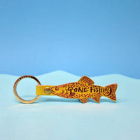 Gone Fishing Leather Key Fob - Dark Red