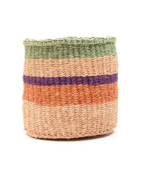 The Basket Room - RELI: Orange, Purple & Green Stripe Woven Storage Basket: M / Orange / Striped