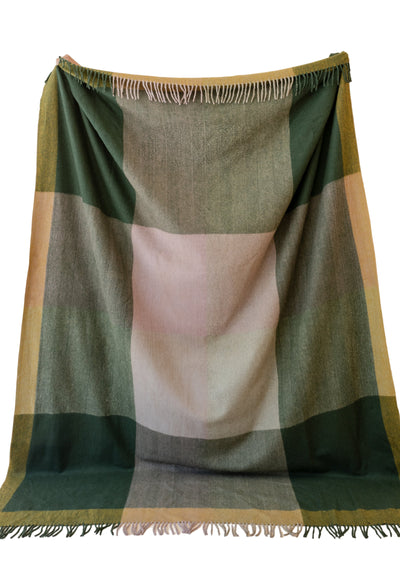 Recycled Wool Extra Large Blanket - Green Frame Check