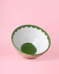 Artisanal Ceramic Serving Bowl – Green & White - Roots