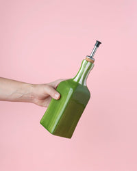 Artisanal Ceramic Olive Oil Dispenser - Green & White Roots