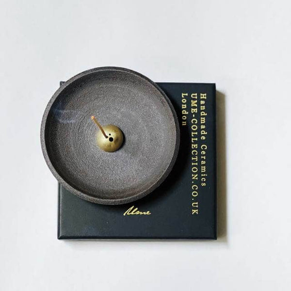 Incense & Smudging Dish - Black Stoneware and Gold Dome