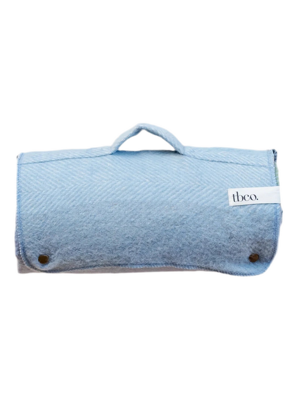 Recycled Wool Small Picnic Blanket in Blue Stripe