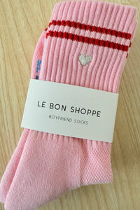 Embroidered Boyfriend Socks - Amour Pink & Heart