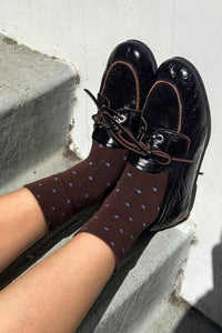 Polka Dot Sneaker Socks - Cacao/ Blue