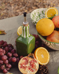 Artisanal Ceramic Olive Oil Dispenser - Green & White Roots