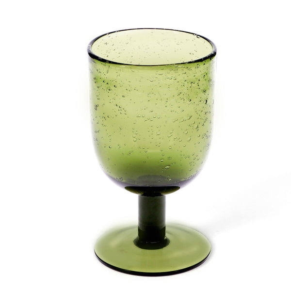 Stemmed Hand Blown Bubble Glass - Olive Green