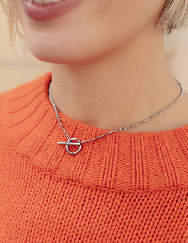 Herringbone Toggle Chain Necklace - Silver