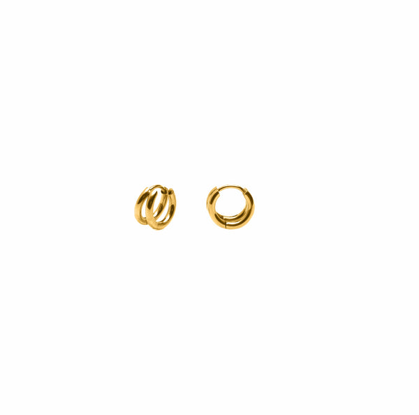 Double Layer Huggie Hoop Earrings - Gold