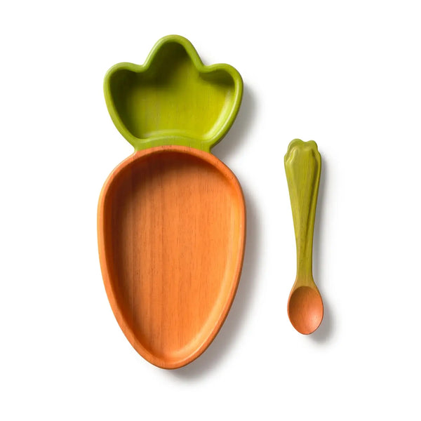 Rubberwood Baby Plate & Spoon Set - Cathy the Carrot