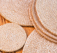 Jute Coasters in Pearl White/Natural, Tied Set of