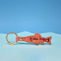Gone Fishing Leather Key Fob - Dark Red