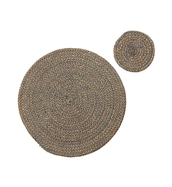 Jute Placemats 27cm in Gull Grey/Natural, Tied Set of 4