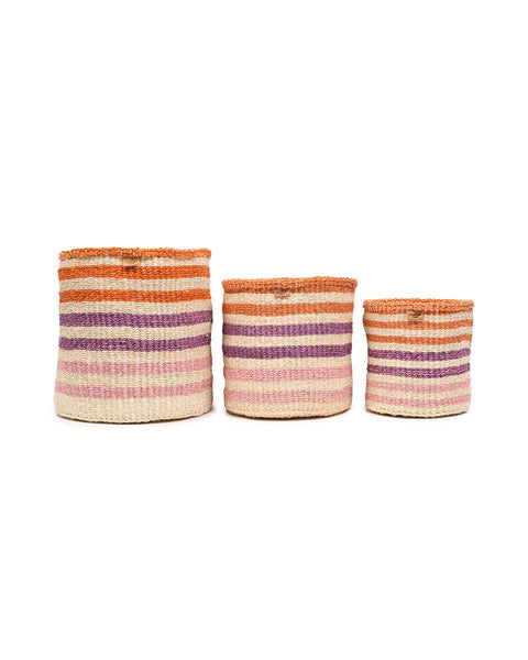 The Basket Room - SAFIRI: Orange, Pink & Purple Stripe Woven Storage Basket: M / Orange / Striped