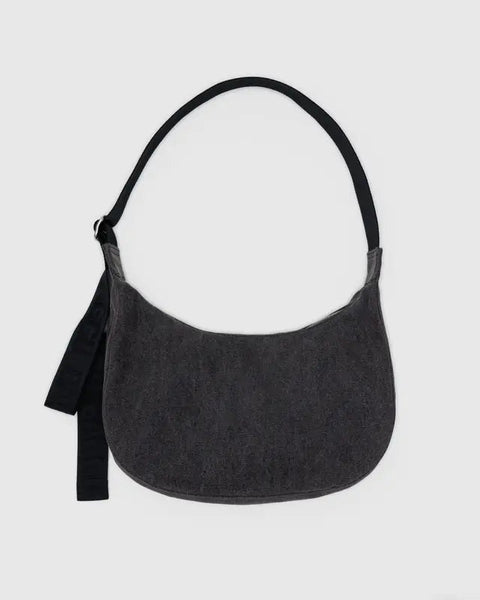 Medium Denim Crescent Bag - Washed Black
