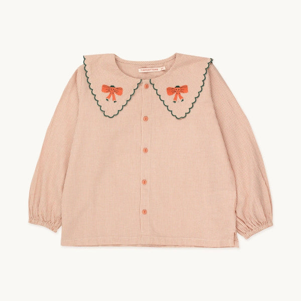 Bow Scalloped Collar Blouse - Light Rust/Light Cream