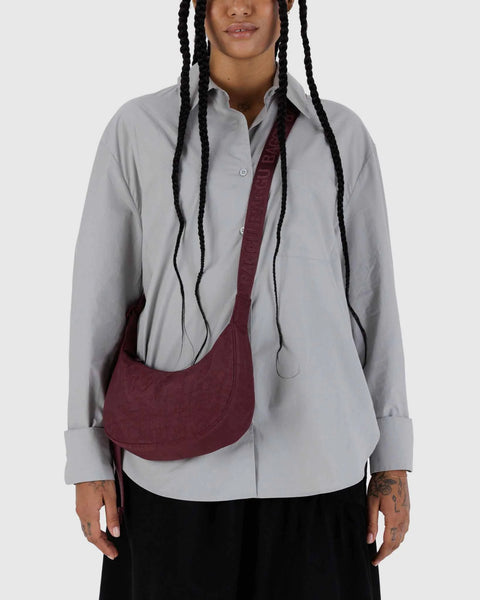 Small Nylon Crescent Bag - Mahogany