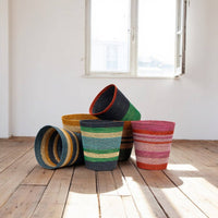 Seagrass Waste Paper Basket in Midnight & Beryl Green