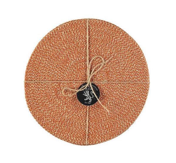 Jute Placemats 27cm in Tangerine/Natural, Tied Set of 4