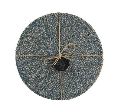 Jute Placemats 27cm in Cornflower/Natural, Tied Set of 4