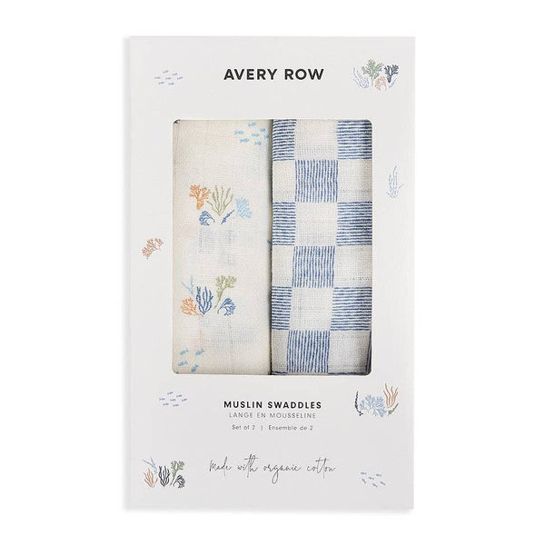 Organic Cotton Baby Muslin Swaddles Set of 2 - Coastline/Waves