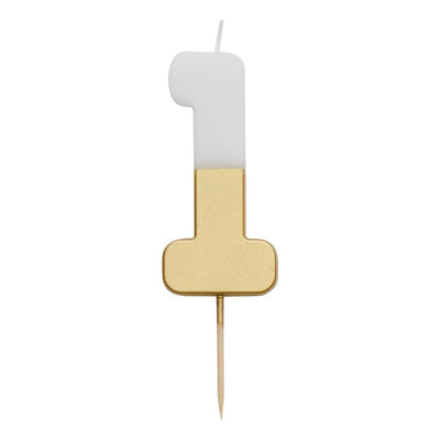 White & Gold Birthday Number Candles | 0-9 | Single |: 1