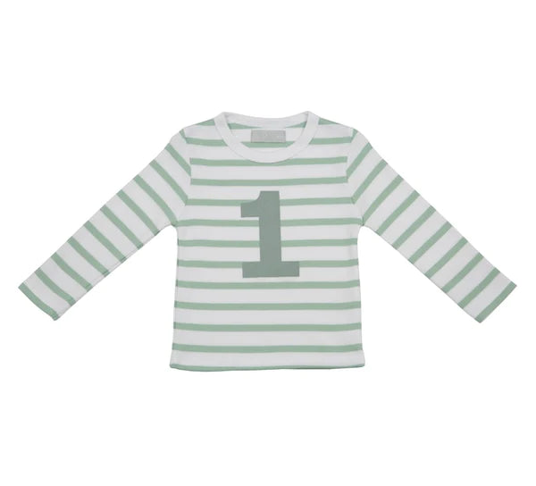 Seafoam & White Breton Striped Number T-Shirt