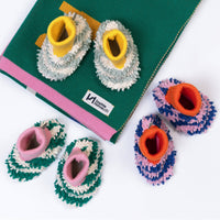 Cotton Knit Baby Slipper Socks: Boucle Striped Aqua