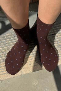 Polka Dot Sneaker Socks - Cacao/ Blue