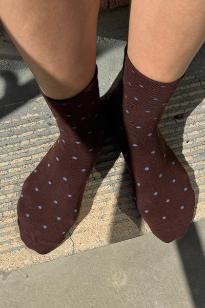 Polka Dot Sneaker Socks - Cacao/Blue