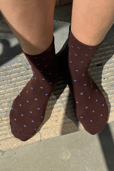 Polka Dot Sneaker Socks - Cacao/Blue