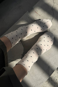 Polka Dot Sneaker Socks - Cacao/ Blue