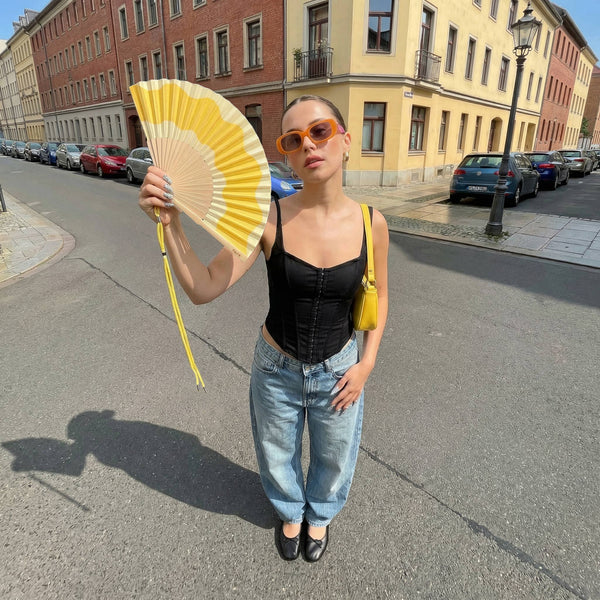 Hand Fan - Yellow Wave