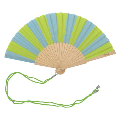 Hand Fan - Striped Lime Green and Blue