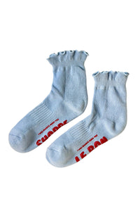 Ruffled Hugger Crew Socks - Periwinkle & Red