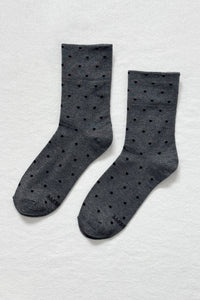 Polka Dot Sneaker Socks - Cacao/ Blue