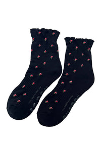 Petal Ruffled Hugger Crew Socks - Black Petal