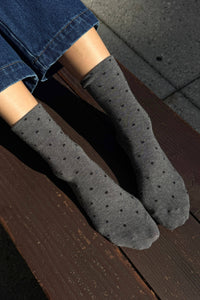 Polka Dot Sneaker Socks - Cacao/ Blue